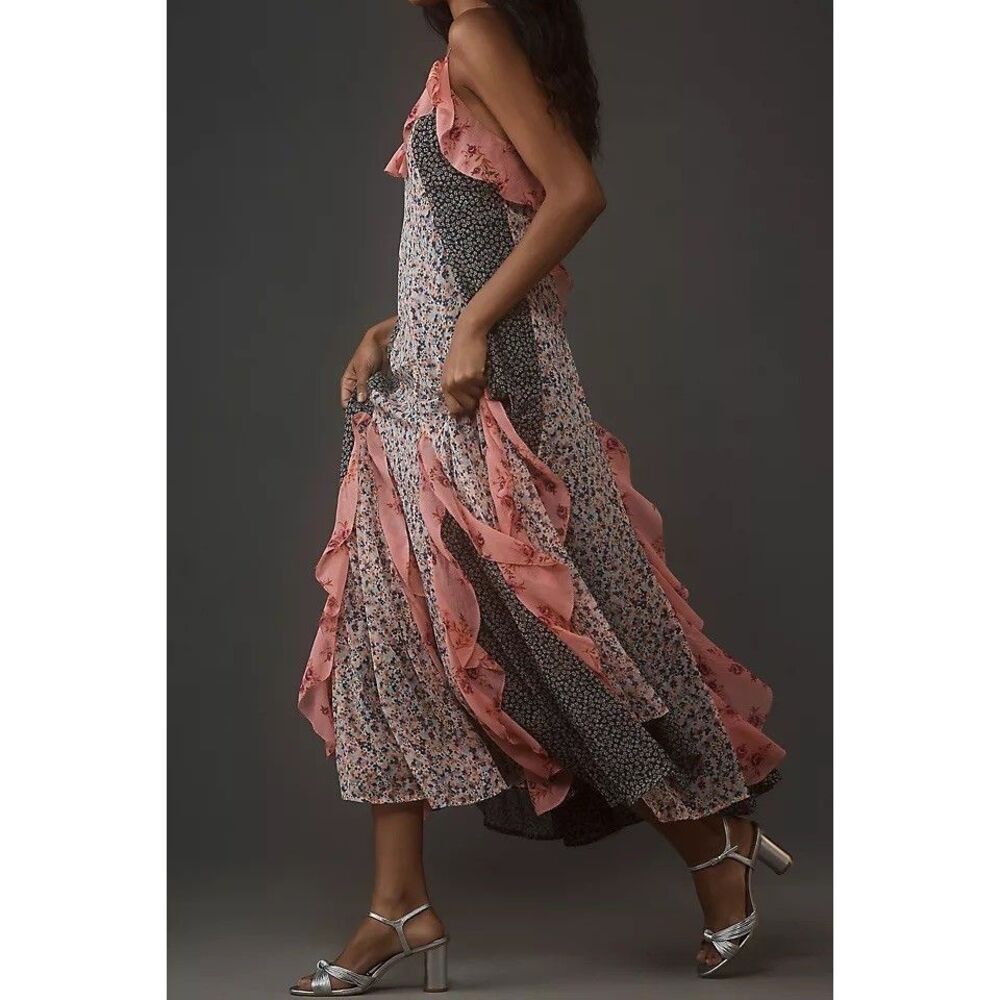 Anthropologie Sleeveless V-Neck Ruffle Midi Dress XXS NEW - Picture 1 of 5